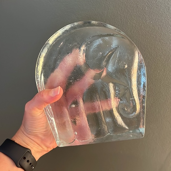 Vintage Blenko Joel Myers Heavy Clear Art Glass Single Elephant Bookend. - Picture 9 of 14